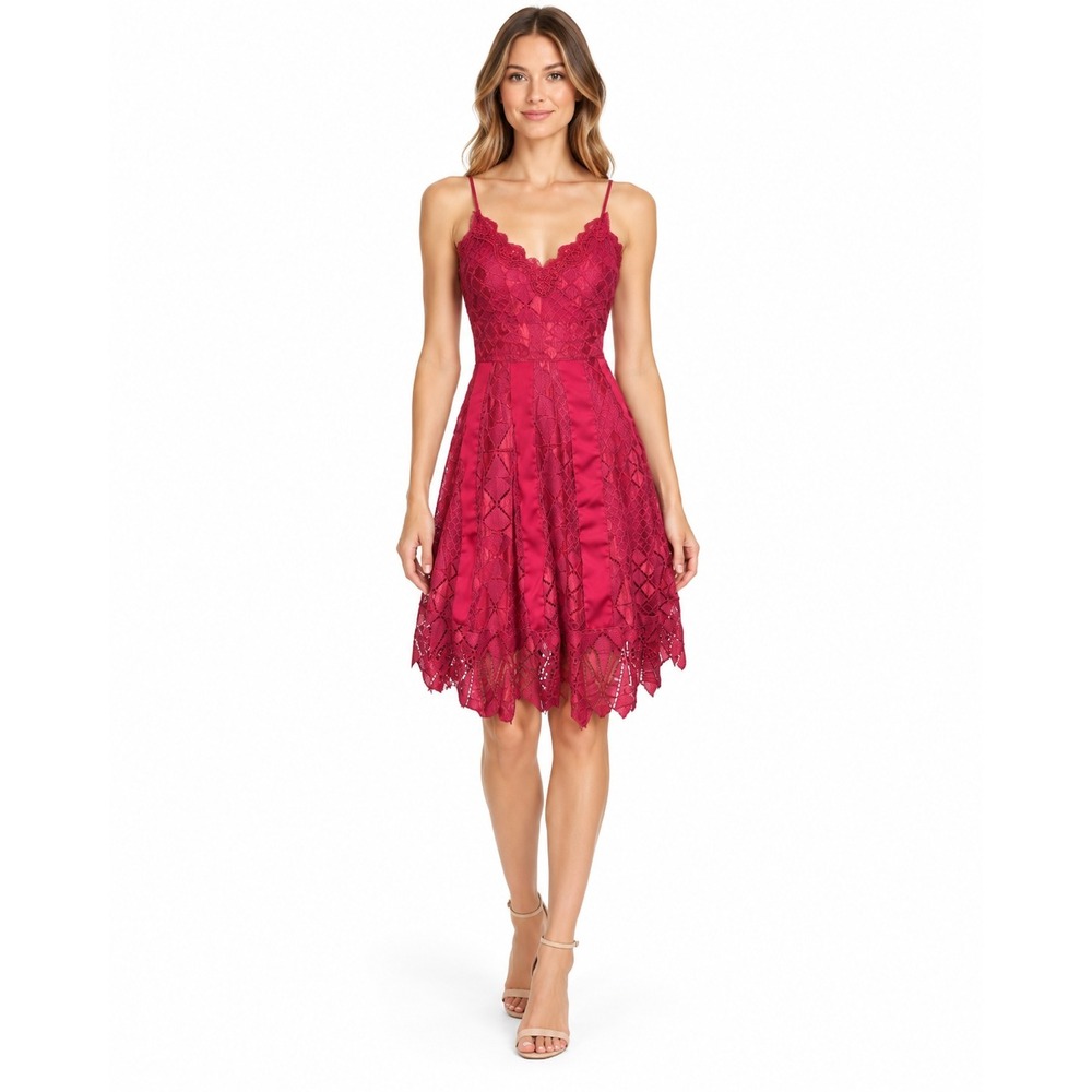 Foxiedox Lace Fit & Flare Dress Romantic Cocktail Wedding Raspberry Red Size 4